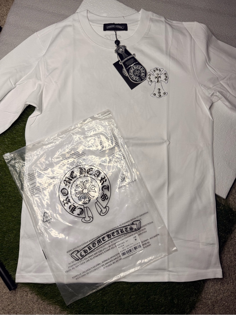 Chrome Hearts White Crewneck with Silver Cross Emblem